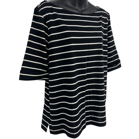 Ralph Lauren Women XXL Extra Large Black White Stripe Short Sleeve Boat NWT New - Picture 3 of 9